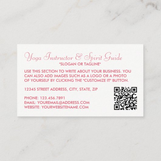 トレンディーモダンピンクヨガインストラクター 名刺 (裏面)