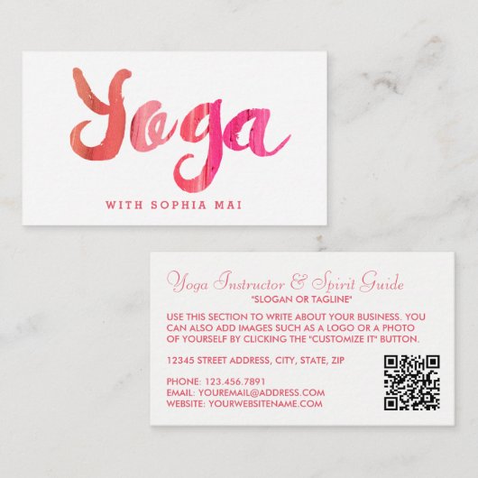 トレンディーモダンピンクヨガインストラクター 名刺 (正面/裏面)