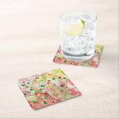 トレンディーモダンピンクレッドイエローグリーンマーブルルック スクエアペーパーコースター (インサイチュ)