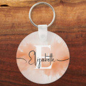 トレンディーモダンピーチファズウォーターカラーシックモノグラム キーホルダー (正面)