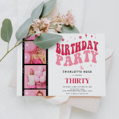 トレンディーモダンフォトストリップピンク誕生日パーティー 招待状