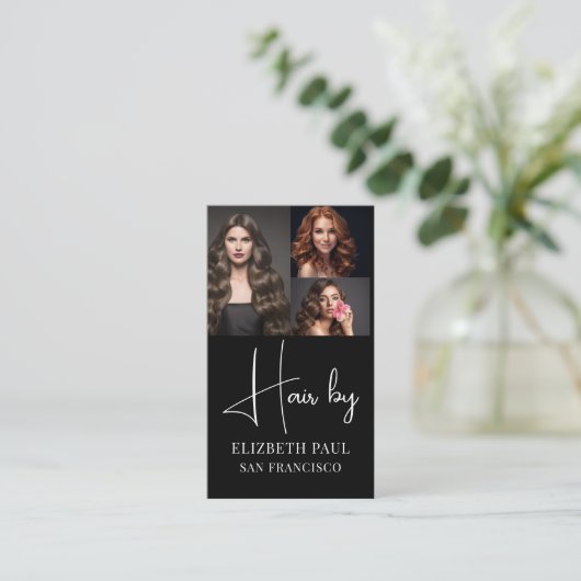 トレンディーモダンフォト美容師3枚 名刺 (スタンド正面)