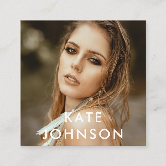 トレンディーモダンフルフォトQRコードソーシャルメディア スクエア名刺 (正面)