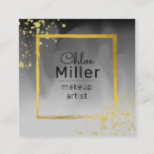 トレンディーモダンブラックグレイ金ゴールドスクエアメイクアップアーティスト スクエア名刺 (正面)