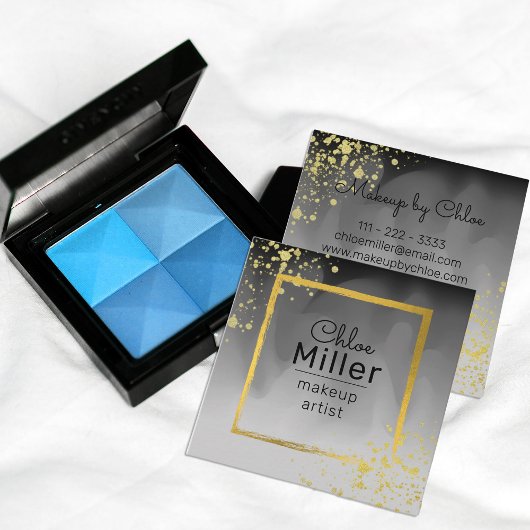 トレンディーモダンブラックグレイ金ゴールドスクエアメイクアップアーティスト スクエア名刺