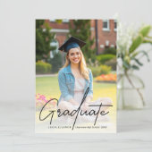 トレンディーモダンブラックスクリプト2枚の写真卒業 案内状 (スタンド正面)