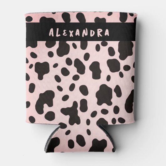 トレンディーモダンブラックピンクの牛の動物型名 缶クーラー (正面)
