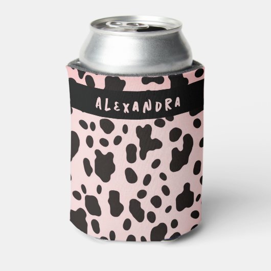トレンディーモダンブラックピンクの牛の動物型名 缶クーラー (缶裏面)