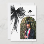 トレンディーモダンブラックボウ卒業写真 案内状 (正面)