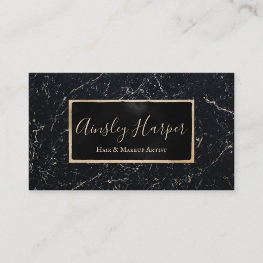 トレンディーモダンブラック金ゴールドマーブルプロフェッショナル 名刺 (正面)