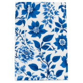 トレンディーモダンブルーと白の珍重の花 ミディアムペーパーバッグ (正面)