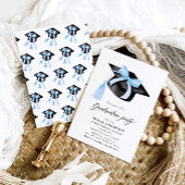 トレンディーモダンブルーボウ卒業キャップ卒業 招待状