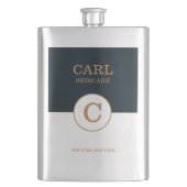 トレンディーモダンブルー金ゴールド美しいサロンモノグラムロゴ フラスク (正面)