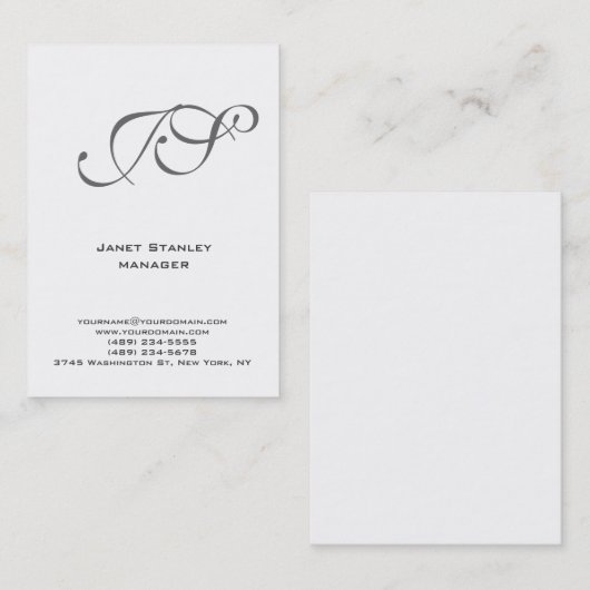 トレンディーモダンプレーンシンプルホワイトグレーモノグラム 名刺 (正面/裏面)