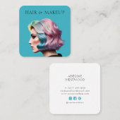 トレンディーモダンヘア&メイクアップアーティストブルー スクエア名刺 (正面/裏面)