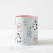 トレンディーモダンベアーペンギン猫シームレスパターン マグカップ (中央)