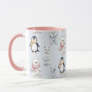 トレンディーモダンベアーペンギン猫シームレスパターン マグカップ