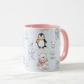 トレンディーモダンベアーペンギン猫シームレスパターン マグカップ (正面右)