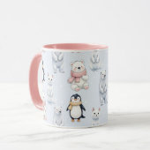 トレンディーモダンベアーペンギン猫シームレスパターン マグカップ (正面左)