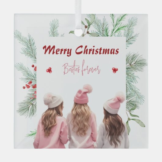 トレンディーモダンベスティーズ永遠BFFメリークリスマス ガラスオーナメント (正面)