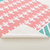 トレンディーモダンホワイトサボテンシルエットティール（緑がかった色）&ピンク シェルパブランケット (3/4)