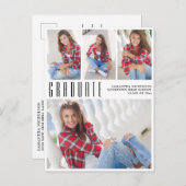 トレンディーモダンホワイト卒業4フォトコラージュ インビテーションポストカード (正面/裏面)