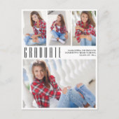 トレンディーモダンホワイト卒業4フォトコラージュ インビテーションポストカード (正面)