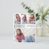 トレンディーモダンホワイト卒業4フォトコラージュ インビテーションポストカード (スタンド正面)