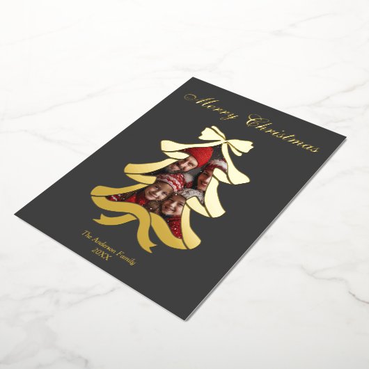 トレンディーモダンボウフォトフレームクリスマス 箔シーズンカード (回転した状態)