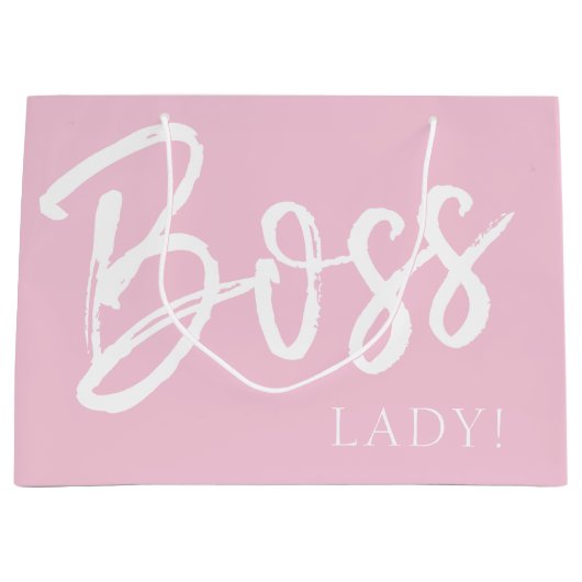 トレンディーモダンボスレディ引用文スクリプト赤面ピンク ラージペーパーバッグ (正面)