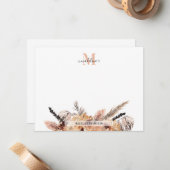 トレンディーモダンボホエレガントシックフローラモノグラム ノートカード (正面/裏面インサイチュ)