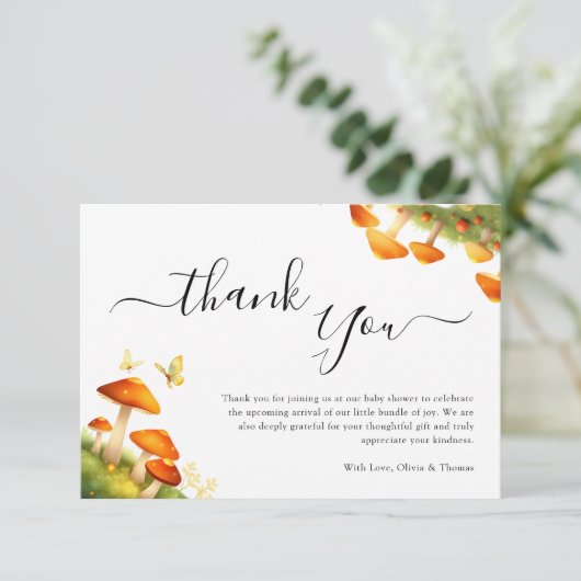 トレンディーモダンマッシュルームのウッドランドベビーシャワー サンキューカード (スタンド正面)