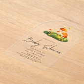 トレンディーモダンマッシュルームウッドランドスクリプトベビーシャワー アクリル招待状 (レイダウン)