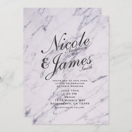 トレンディーモダンマーブルエレガントウェディング招待状 招待状 (正面/裏面)