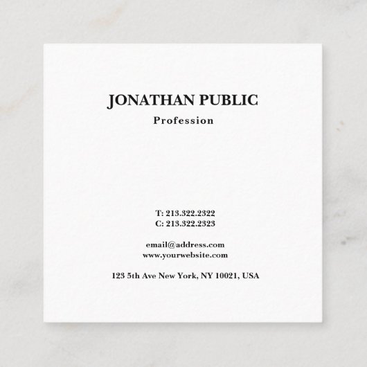 トレンディーモダンミニマルテンプレートプロフェッショナル スクエア名刺 (裏面)
