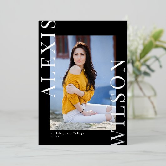 トレンディーモダンミニマル卒業招待状 箔招待状 (立ち正面)