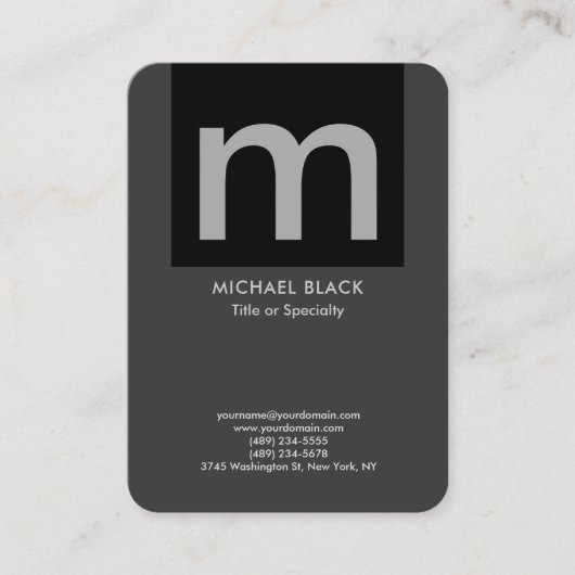 トレンディーモダンミニマル灰色モノグラムの黒 名刺 (正面)