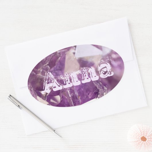 トレンディーモダンムーヴパープルアメジスト名テンプレート 楕円形シール (封筒)
