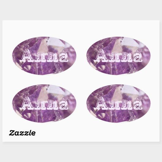 トレンディーモダンムーヴパープルアメジスト名テンプレート 楕円形シール (シート)
