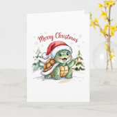 トレンディーモダンメリークリスマスカメinサンタ カード (黄色い花)