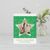 トレンディーモダンメリークリスマススターフォトグリーン 箔シーズンポストカード (立ち正面)