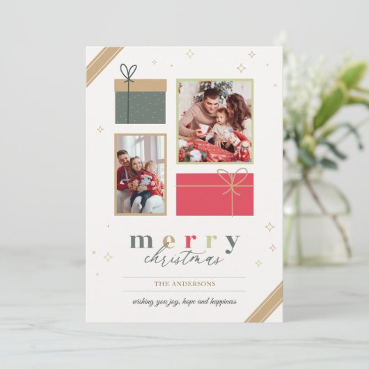 トレンディーモダンメリークリスマス2枚の写真 シーズンカード (スタンド正面)