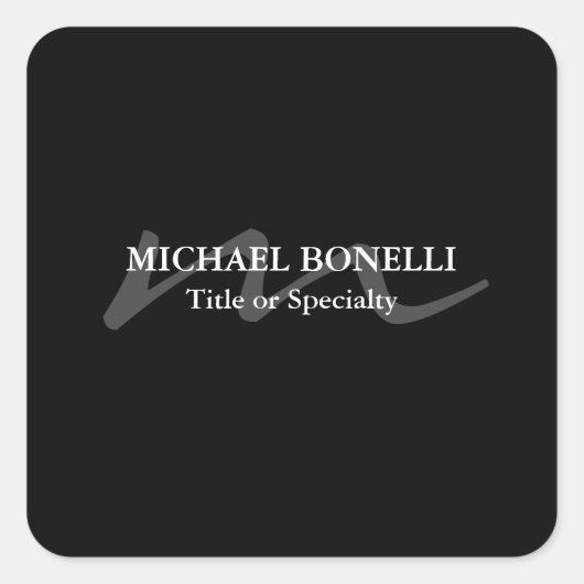 トレンディーモダンモノグラムイニシャルプロフェッショナルブラック スクエアシール (正面)