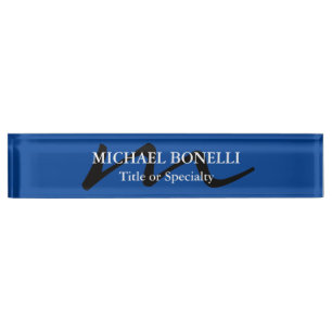 トレンディーモダンモノグラムイニシャルプロフェッショナルブルー デスクネームプレート