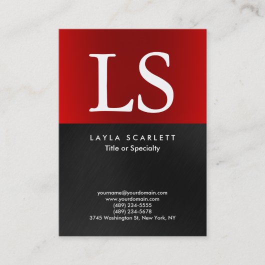 トレンディーモダンモノグラムダークグレーレッド 名刺 (正面)