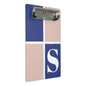 トレンディーモダンモノグラムネイビーブルー赤面ピンク ミニクリップボード (アングル)