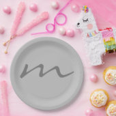 トレンディーモダンモノグラムプロフェッショナル灰色 ペーパープレート (パーティー)