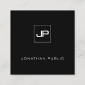 トレンディーモダンモノグラム白黒文字テンプレート スクエア名刺 (正面)