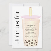 トレンディーモダンライトクリームミルクボバティー誕生日 招待状 (正面)