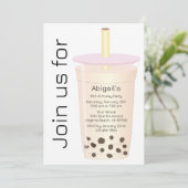 トレンディーモダンライトクリームミルクボバティー誕生日 招待状 (スタンド正面)